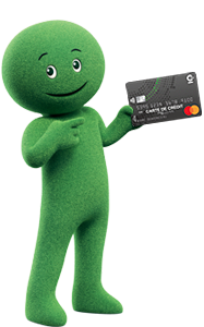 Mascotte Cetelem tenant une carte de crédit Cpay Mastercard